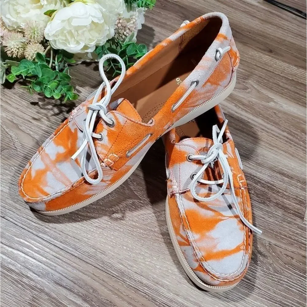 Ralph lauren orange tie dye suede leather men's loafers deck shoes size 11 new!!